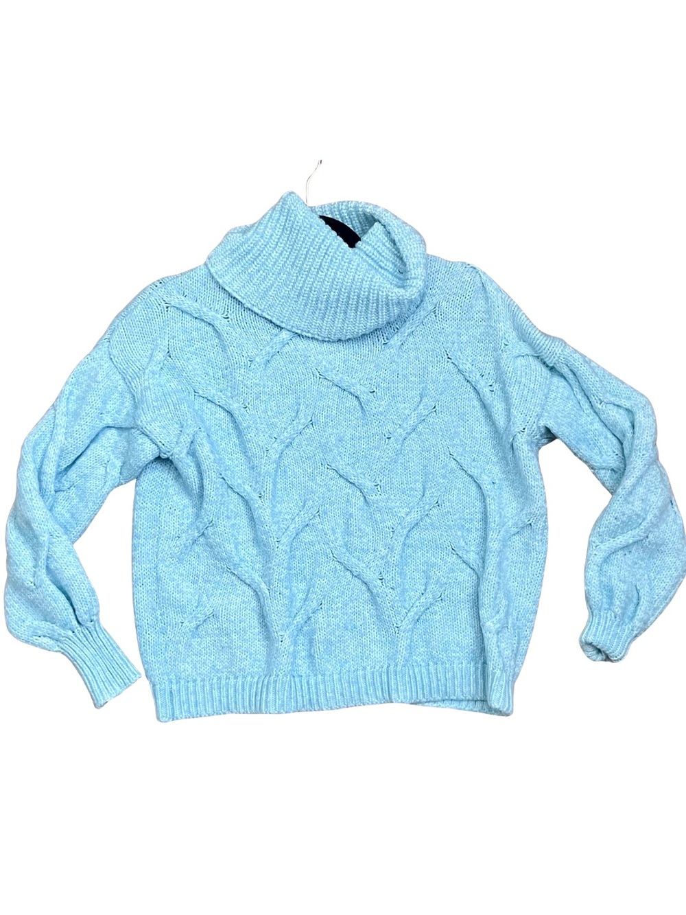 Magnolia Boutique Blue Cable Knit Turtleneck Cropped Sweater S